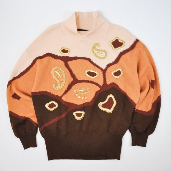 1980s Escada Abstract Wool Knit Sweater | Size L/XL - Picture 1 of 9